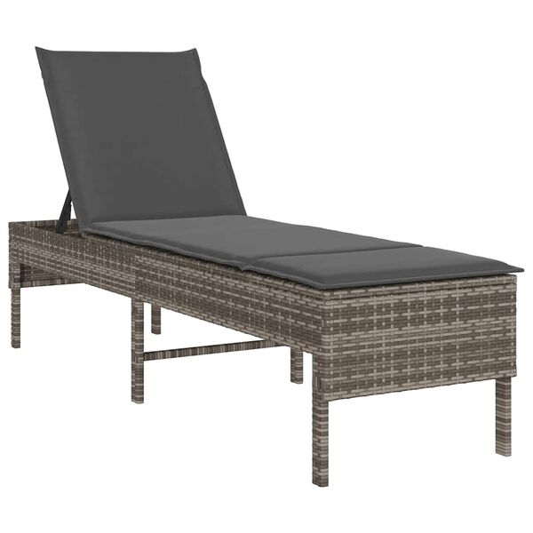 vidaXL Sun Lounger with Cushion Grey 55x200x44cm Poly Rattan