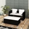 vidaXL Lounge Set Black and cream PE rattan, powder-coated steel, polyester