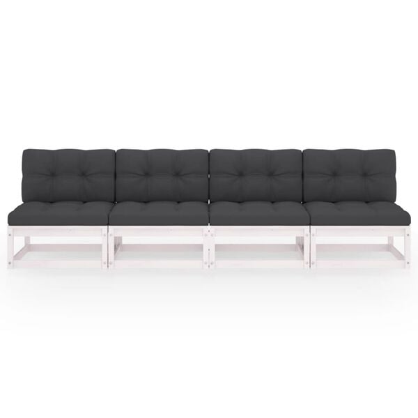 vidaXL Garden Sofa White, Anthracite Solid Pinewood, 100% Polyester Fabric