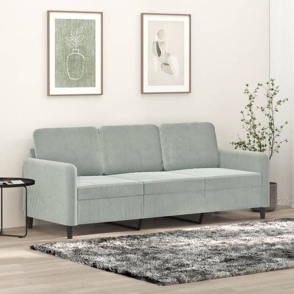 vidaXL 3-seater Sofa Light grey Velvet (100% polyester), metal, textilene