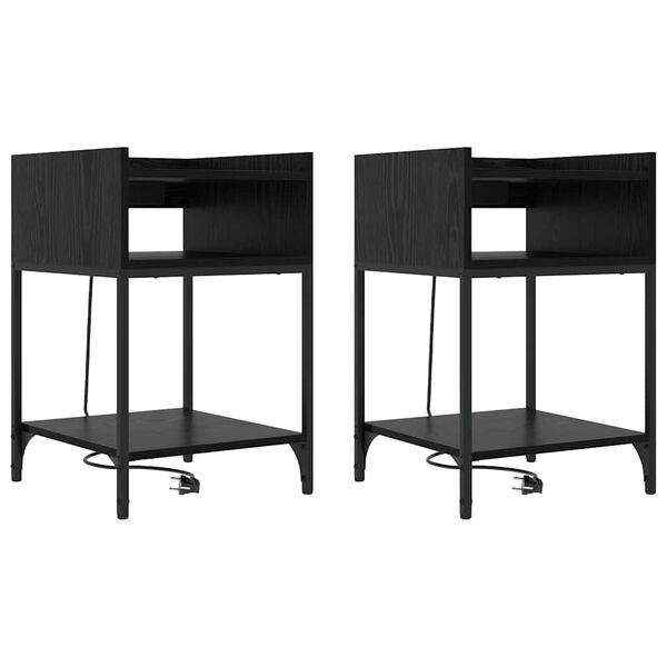 vidaXL Bedside Cabinet 2 pcs Black Oak 15.75 x 15.75 x 24.02 in