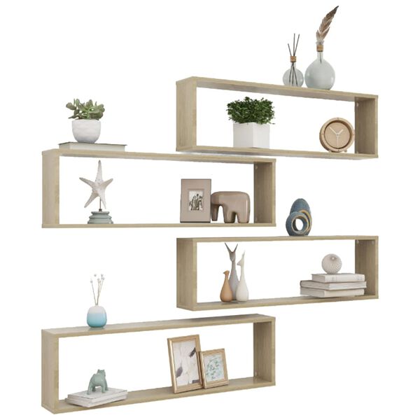 vidaXL Wall Shelf Set of 4 Sonoma oak Engineered wood