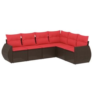 vidaXL 6 Piece Garden Sofa Set with Cushions Brown Poly Rattan