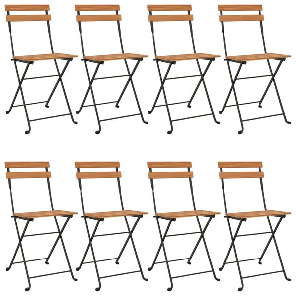 vidaXL Folding Bistro Chairs 8 pcs Solid Wood Teak and Steel