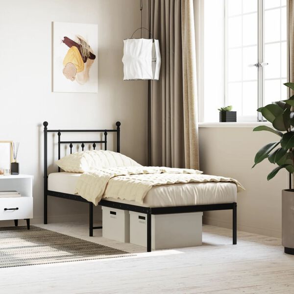 vidaXL Bed Frame Black Powder-Coated Steel Small Single Bed Frame