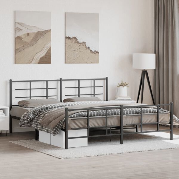 vidaXL Bed Frame Black Steel Double Bed Frame Rectangular Modern