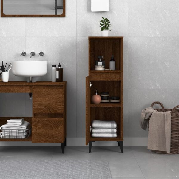 vidaXL Bathroom Cabinet Brown Oak Engineered Wood, Metal 11.8x11.8x39.4 in