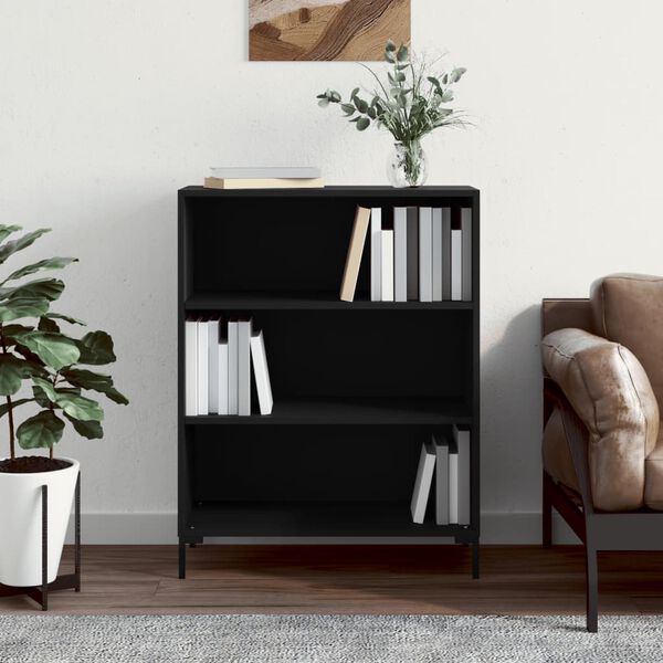 vidaXL Bookcase Black Engineered wood, metal Medium Bookcase
