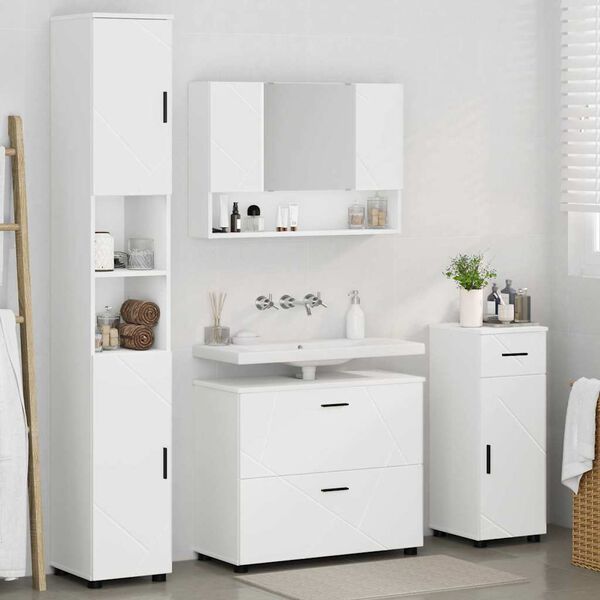vidaXL Bathroom Furniture Set 4 pcs White Engineered Wood and Metal