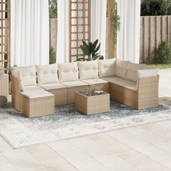 vidaXL Garden Sofa Set Beige Poly Rattan Large Modular Garden Sofa Set