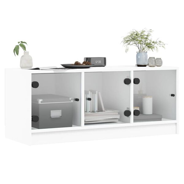 vidaXL TV Cabinet White Engineered wood, glass 40.2x14.6x16.5 in