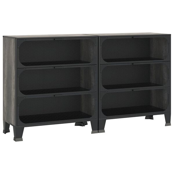 vidaXL Storage Cabinet Set of 2 Grey Metal, MDF 28.3 x 14.2 x 32.3 in