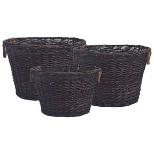 vidaXL 3 Piece Stackable Firewood Basket Set Dark Brown Willow