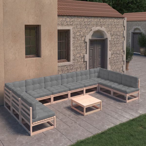 vidaXL Garden Lounge Set Natural wood, Grey cushions