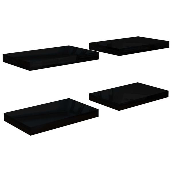 vidaXL Wall Shelf Set of 4 High gloss black Honeycomb MDF Small