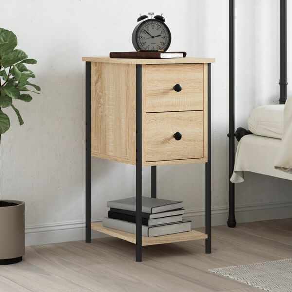 vidaXL Bedside Cabinet Sonoma Oak Engineered wood, Iron Compact