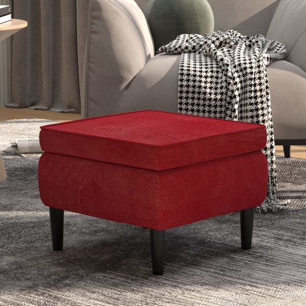 vidaXL Stool Wine Red Velvet, rubber wood Small Footstool Square