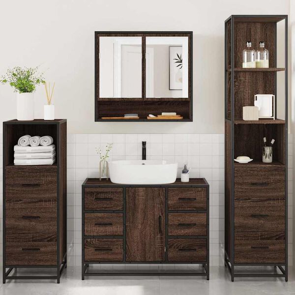 vidaXL Bathroom Furniture Set Brown Oak Engineered wood, Metal