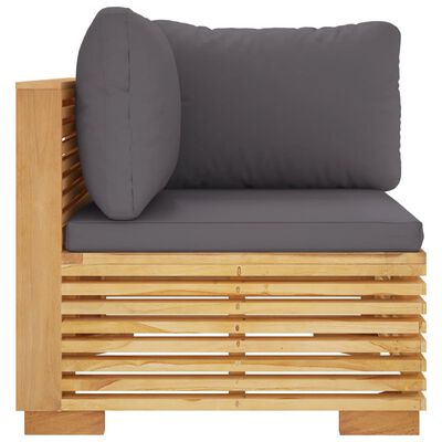 vidaXL Patio Corner Sofa with Dark Gray Cushions Solid Wood Teak