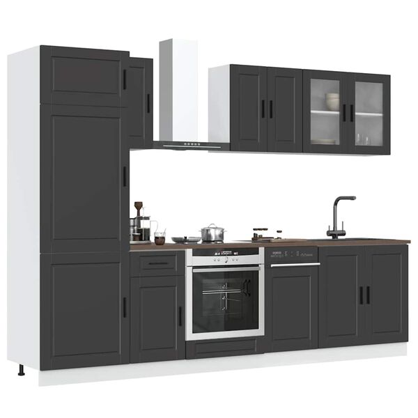 vidaXL Kitchen Cabinet Set Black Engineered Wood, Glass Large