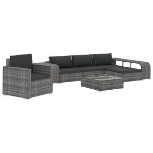 vidaXL Patio Sofa Set of 8 Gray Rattan with Dark Gray Cushion Poly Rattan