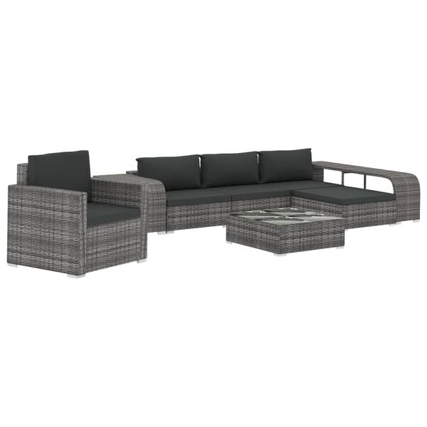 vidaXL Patio Sofa Set of 8 Gray Rattan with Dark Gray Cushion Poly Rattan