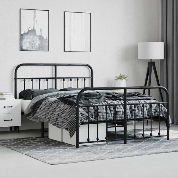 vidaXL Bed Frame Black Powder-coated steel Double Bed Bed Frame