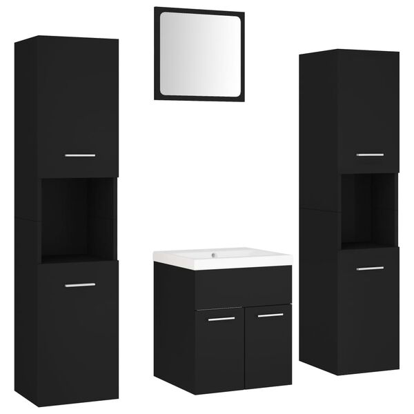 vidaXL Bathroom Furniture Set Black, White Engineered wood, acrylic, ceramic