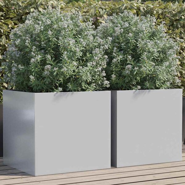 vidaXL Planter Set of 2 Silver Galvanized Steel Decorative Inlays