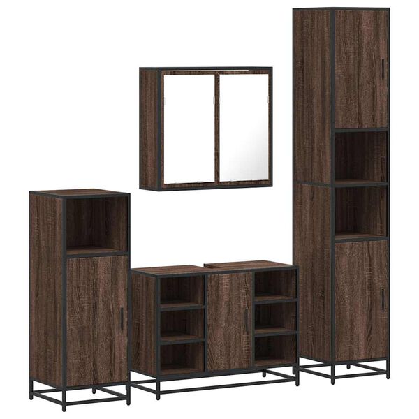 vidaXL Bathroom Furniture Set Brown Oak Engineered Wood, Metal Large