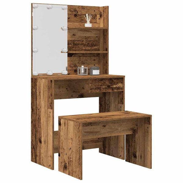 vidaXL Dressing Table Set Old Wood Engineered Wood, Acrylic Standard