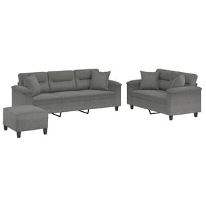 vidaXL 3 Piece Sofa Set with Pillows Dark Gray Microfiber Fabric