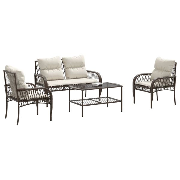 vidaXL Patio Sofa Set Brown, Cream White