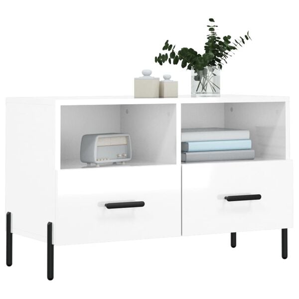 vidaXL TV Cabinet High gloss white Engineered wood, iron