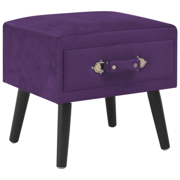 vidaXL Bedside Cabinet Dark Purple Velvet, Solid Pinewood Compact