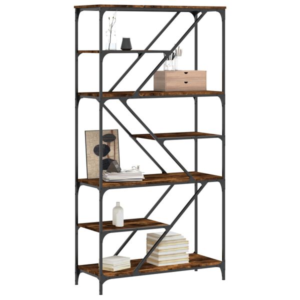 vidaXL Bookshelf Smoked Oak Engineered Wood, Steel 35.8x14.2x69.3 in