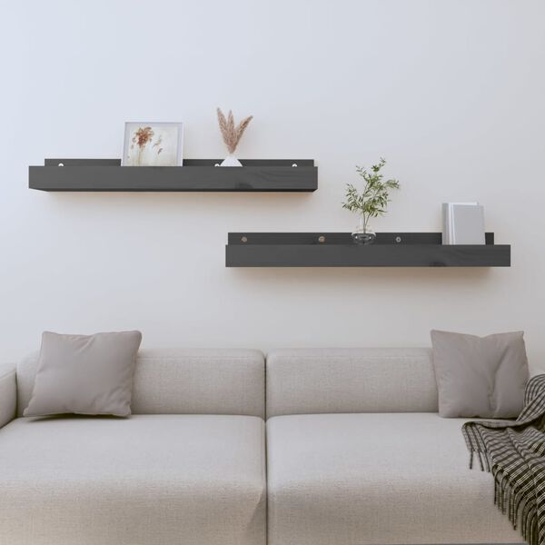 vidaXL Wall Shelf Gray Solid pine wood 31.5 in x 4.7 in x 3.5 in