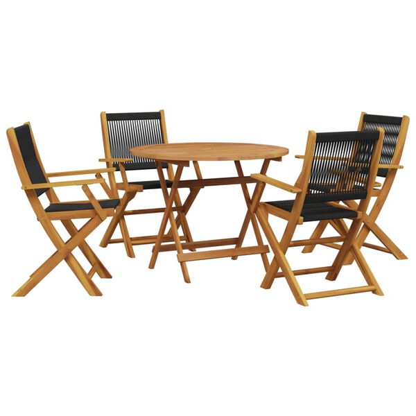 vidaXL Garden Dining Set Black Solid acacia wood Medium Foldable
