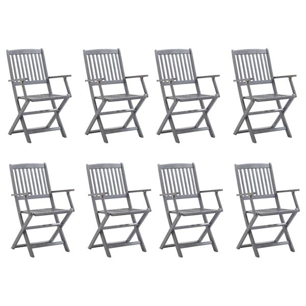 vidaXL Set of 8 Outdoor Chairs Gray Solid Acacia wood with gray wash