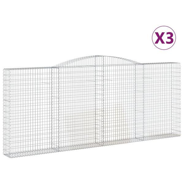 vidaXL Gabion Basket Set of 3 Silver Galvanized iron