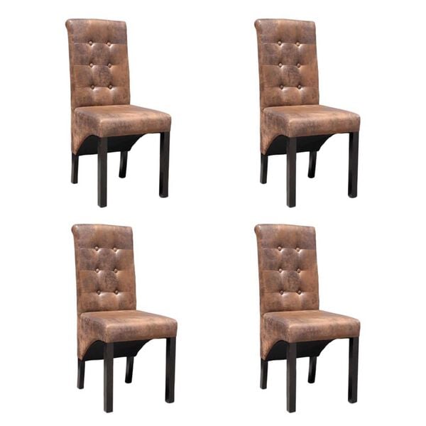vidaXL Dining Chair Set of 4 Brown Wood, Polyester Standard Ergonomic