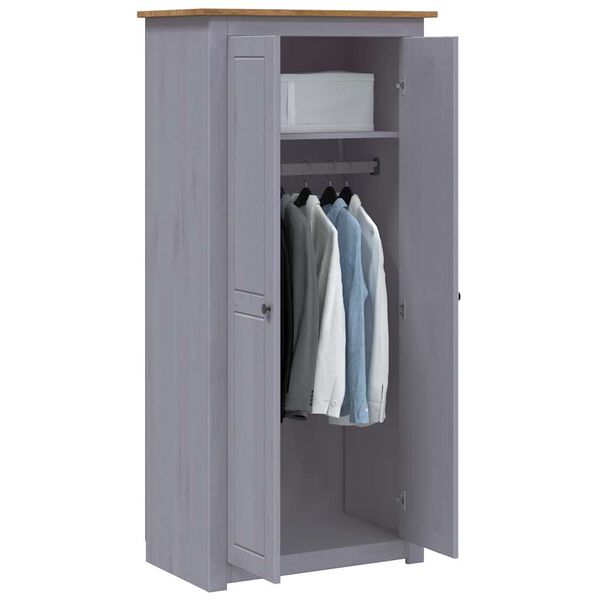 vidaXL Wardrobe Gray Solid pine wood Compact Wardrobe Rectangular