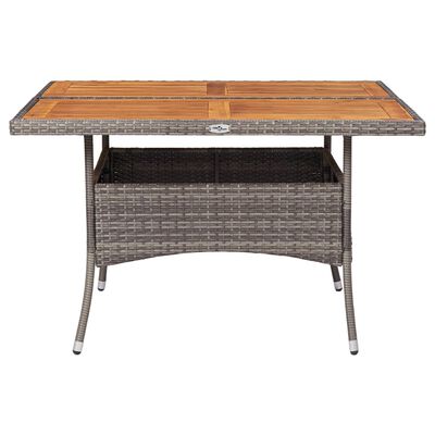 vidaXL Patio Dining Table Gray Poly Rattan and Solid Acacia Wood