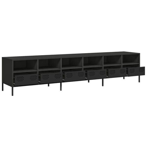 vidaXL TV Cabinet Black Cold-rolled steel Large TV Cabinet Rectangular