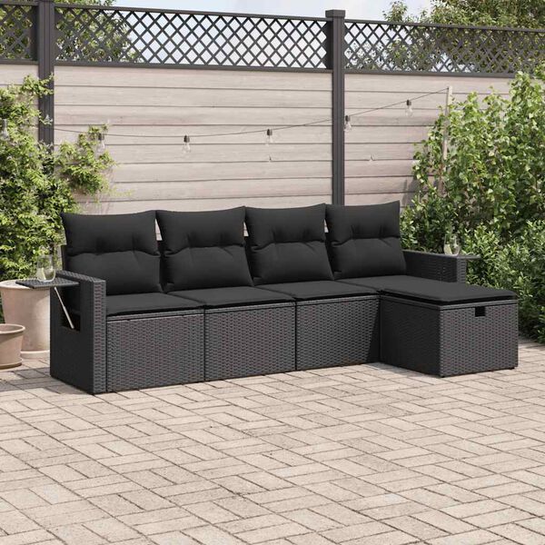 vidaXL Garden Sofa Set Black PE rattan 5-Piece Set Removable Covers