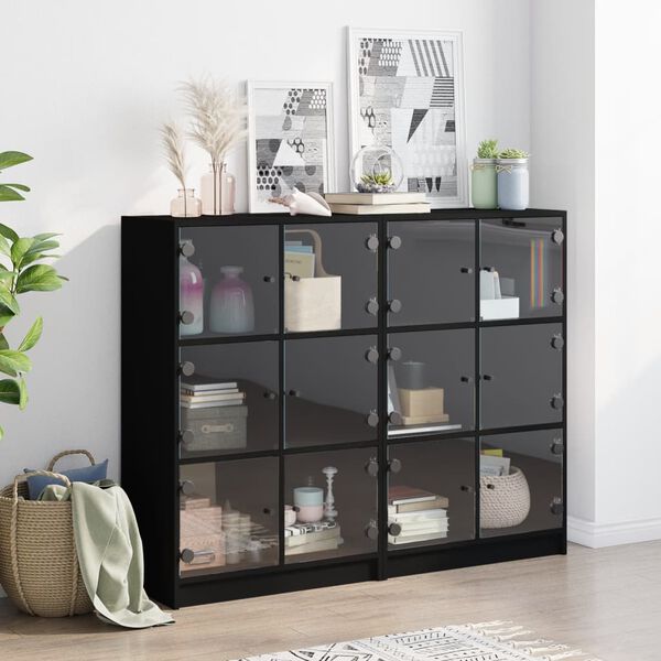 vidaXL Bookcase Black Engineered wood, glass Large Bookcase