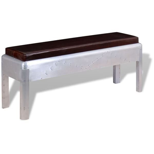 vidaXL Entryway Bench Brown and Silver Real Goat Leather and Aluminum