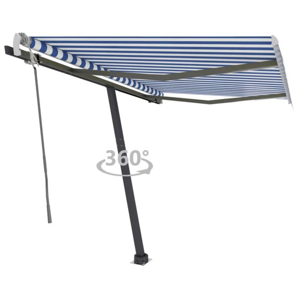 vidaXL Freestanding Manual Retractable Awning 118.1"x98.4" Blue/White