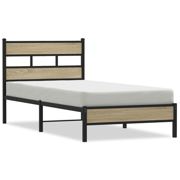 vidaXL Bed Frame Sonoma oak Steel, engineered wood Twin Bed Frame