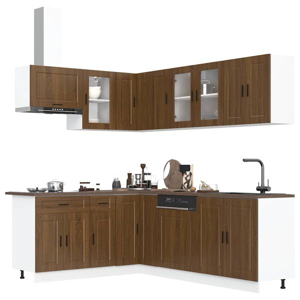 vidaXL Kitchen Cabinet Set Brown Oak Engineered wood and glass Medium